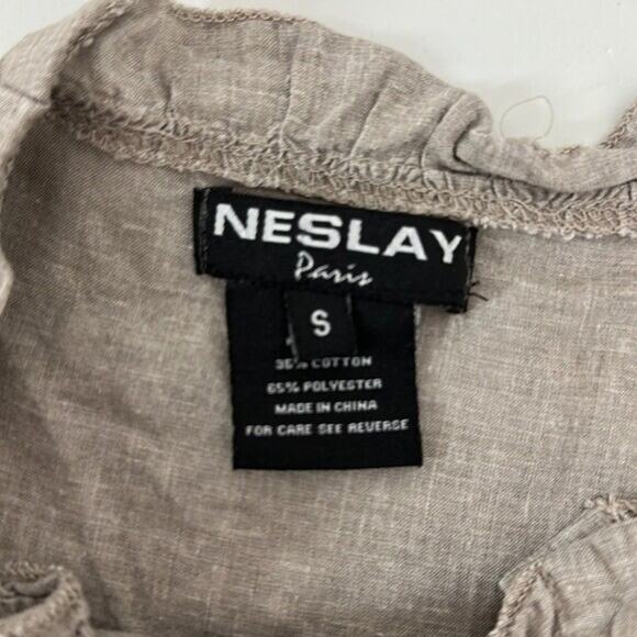 Neslay Paris Tunic Womens Small Beige Minimalist Ruffles Pockets Boho Peasant - Picture 4 of 8